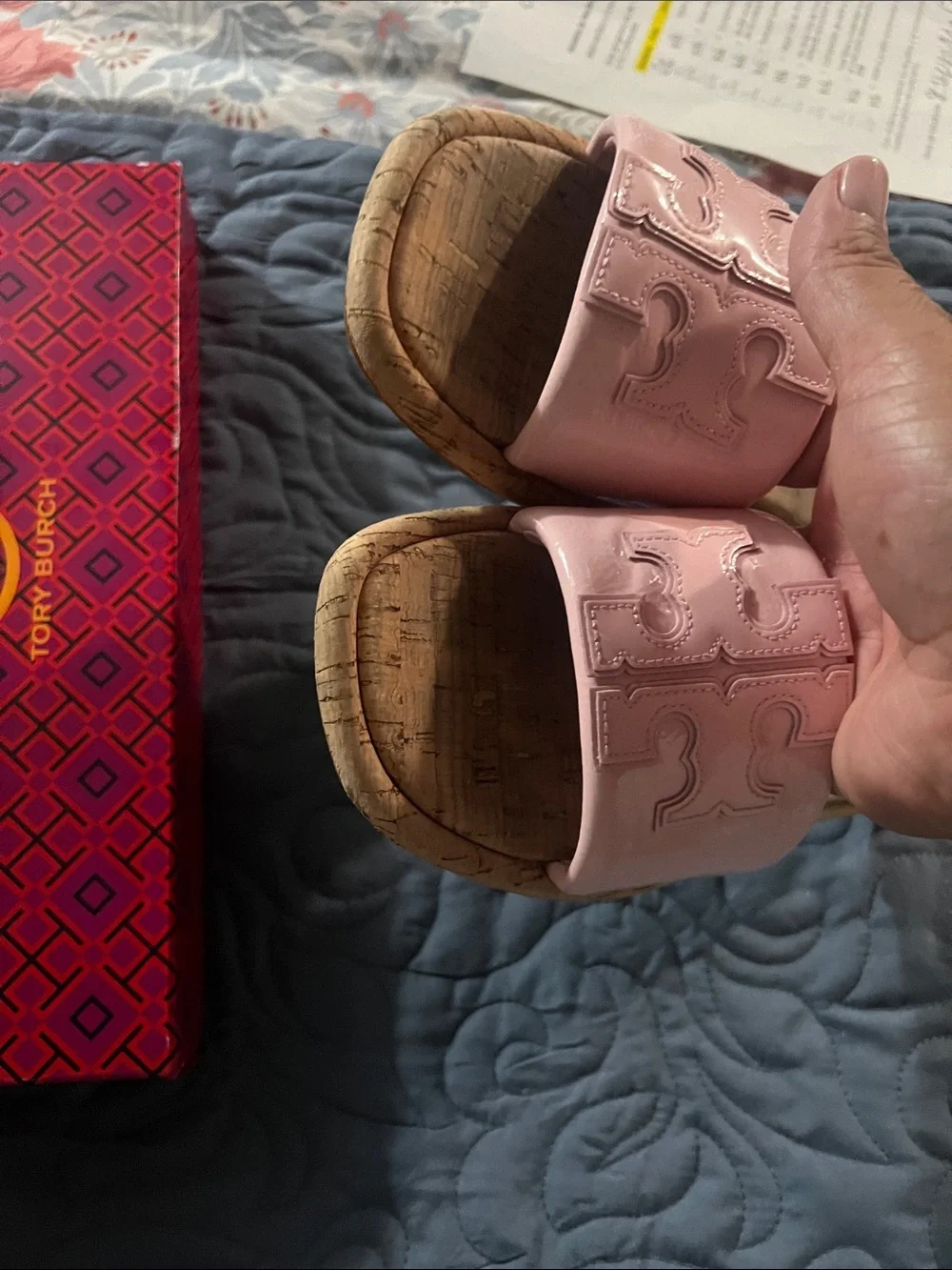 Tory Burch Light Pink Cork Slide Sandals
